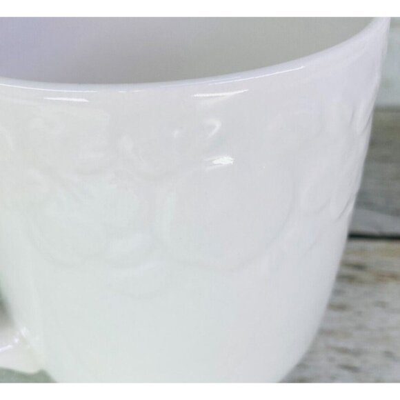 Thomson Pottery FRUIT GARDEN Embossed White Earthenware 12oz Cups Mugs Set of 4 - Picture 12 of 15